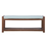 48" Patio Wood Bench with Cushion - Dark Brown/Blue