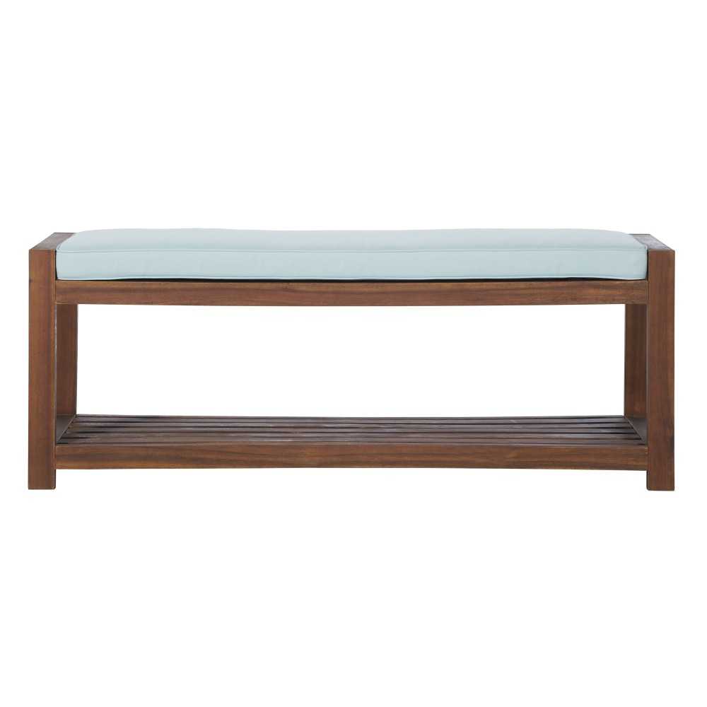 48" Patio Wood Bench with Cushion - Dark Brown/Blue