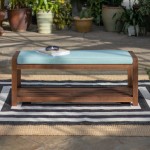 48" Patio Wood Bench with Cushion - Dark Brown/Blue