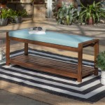 48" Patio Wood Bench with Cushion - Dark Brown/Blue