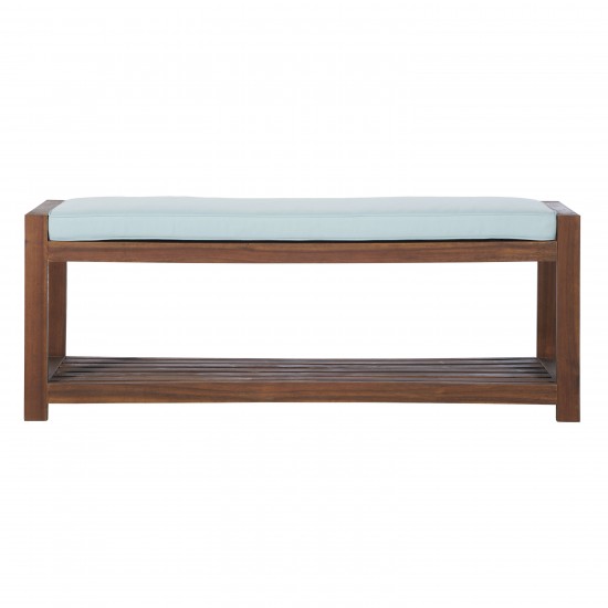 48" Patio Wood Bench with Cushion - Dark Brown/Blue