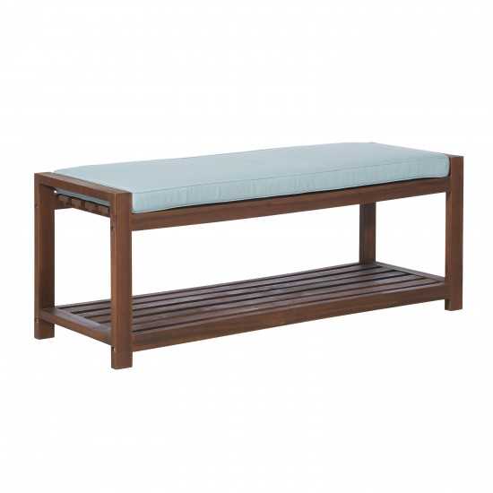 48" Patio Wood Bench with Cushion - Dark Brown/Blue