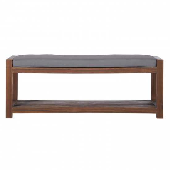 48" Patio Wood Bench with Cushion - Dark Brown/Grey