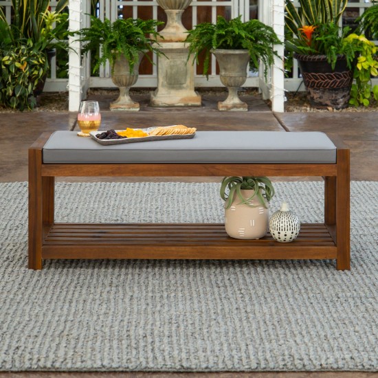 48" Patio Wood Bench with Cushion - Dark Brown/Grey