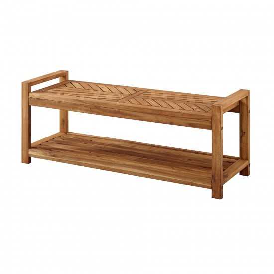 Vincent 48" Chevron Acacia Wood Outdoor Patio Storage Bench - Brown