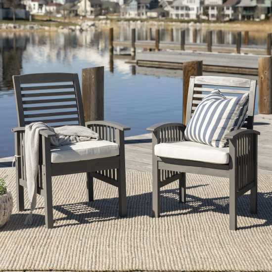 Acacia Wood Outdoor Patio Chairs with Cushions, Set of 2 - Grey Wash