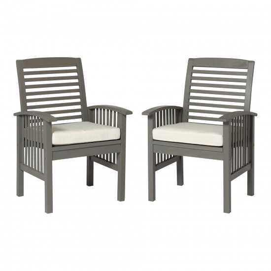 Acacia Wood Outdoor Patio Chairs with Cushions, Set of 2 - Grey Wash