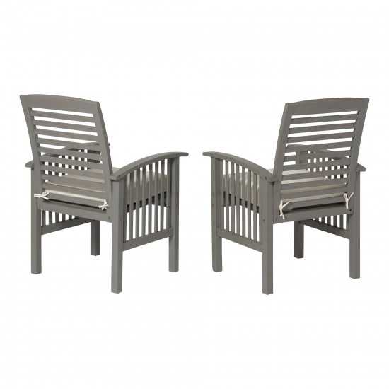 Acacia Wood Outdoor Patio Chairs with Cushions, Set of 2 - Grey Wash