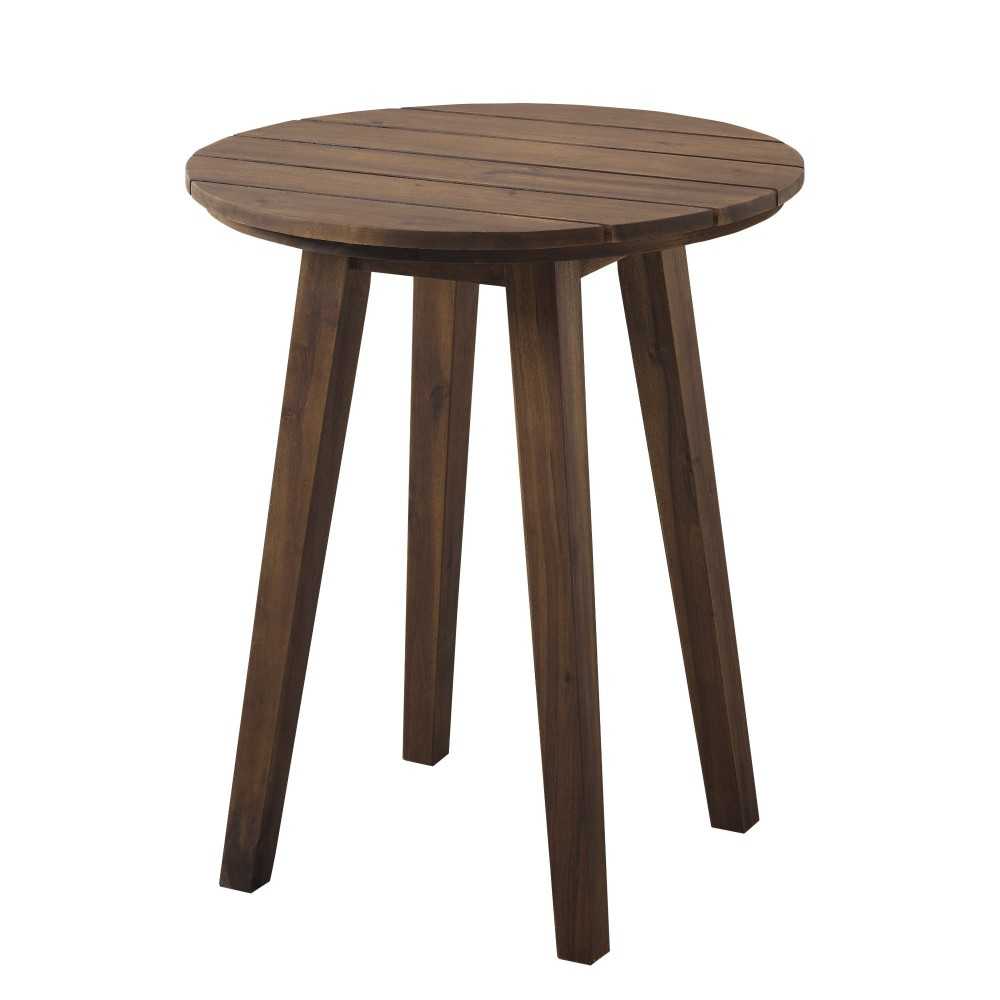 20" Acacia Wood Outdoor Round Side Table - Dark Brown