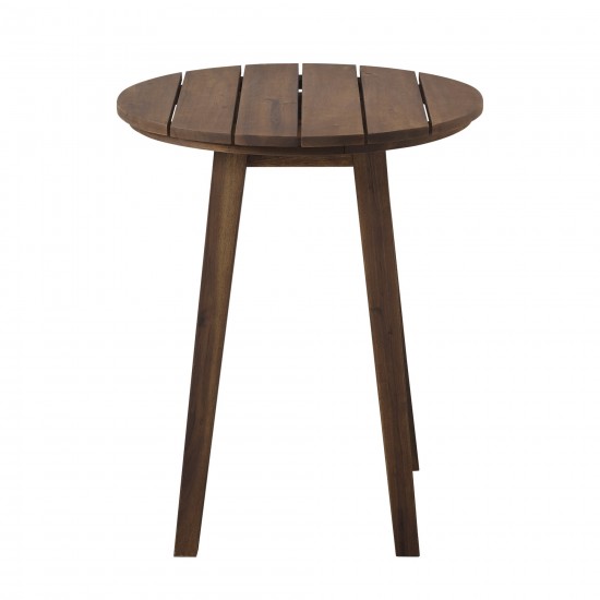 20" Acacia Wood Outdoor Round Side Table - Dark Brown