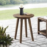 20" Acacia Wood Outdoor Round Side Table - Dark Brown