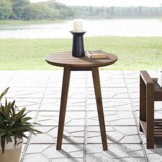 20" Acacia Wood Outdoor Round Side Table - Dark Brown