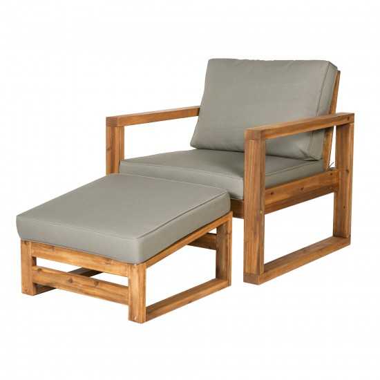 Modern Patio Chair and Ottoman - Brown