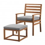 Payson Acacia Wood Outdoor Patio Chair and Pull Out Ottoman - Brown/Grey