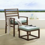 Payson Acacia Wood Outdoor Patio Chair and Pull Out Ottoman - Dark Brown/Blue