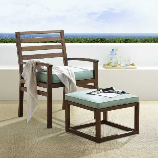 Payson Acacia Wood Outdoor Patio Chair and Pull Out Ottoman - Dark Brown/Blue