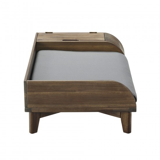 Mia Solid Wood Storage Pet Bed with Cushion - Medium - Dark Brown/Grey