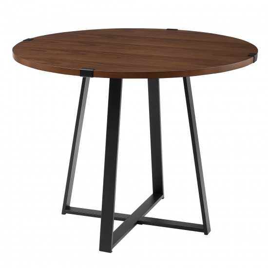 40” Urban Industrial Metal Wrap Round Dining Table - Dark Walnut/Black