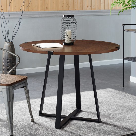 40” Urban Industrial Metal Wrap Round Dining Table - Dark Walnut/Black