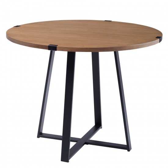 40” Urban Industrial Metal Wrap Round Dining Table - English Oak/Black