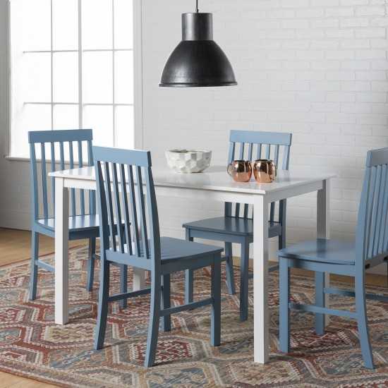 5-Piece Modern Dining Set - White/Powder Blue