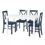 5-Piece Solid Wood Farmhouse Dining Set - White/Navy