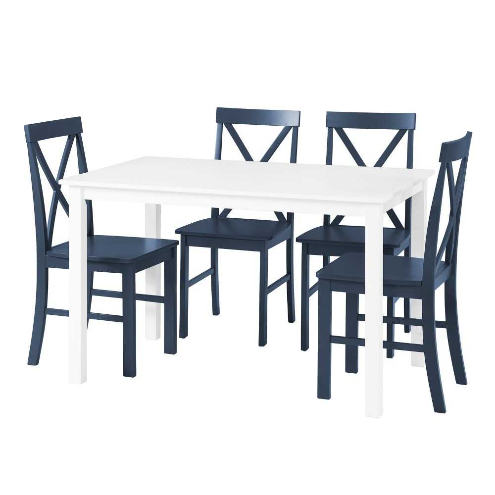 5-Piece Solid Wood Farmhouse Dining Set - White/Navy