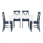 5-Piece Solid Wood Farmhouse Dining Set - White/Navy