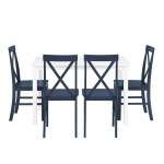 5-Piece Solid Wood Farmhouse Dining Set - White/Navy