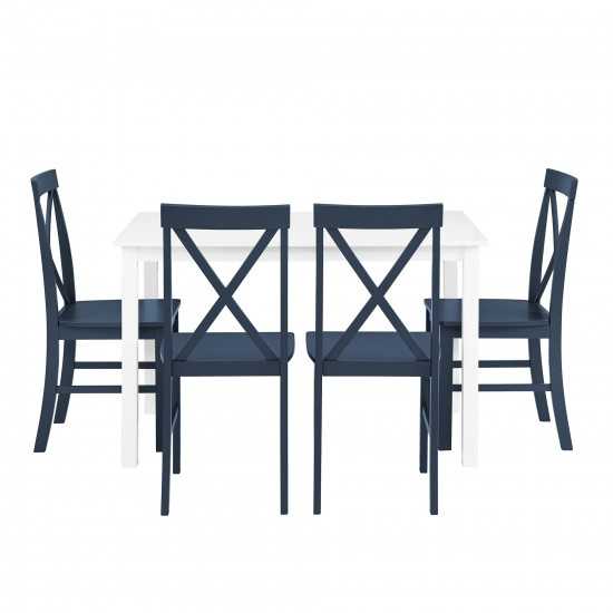 5-Piece Solid Wood Farmhouse Dining Set - White/Navy