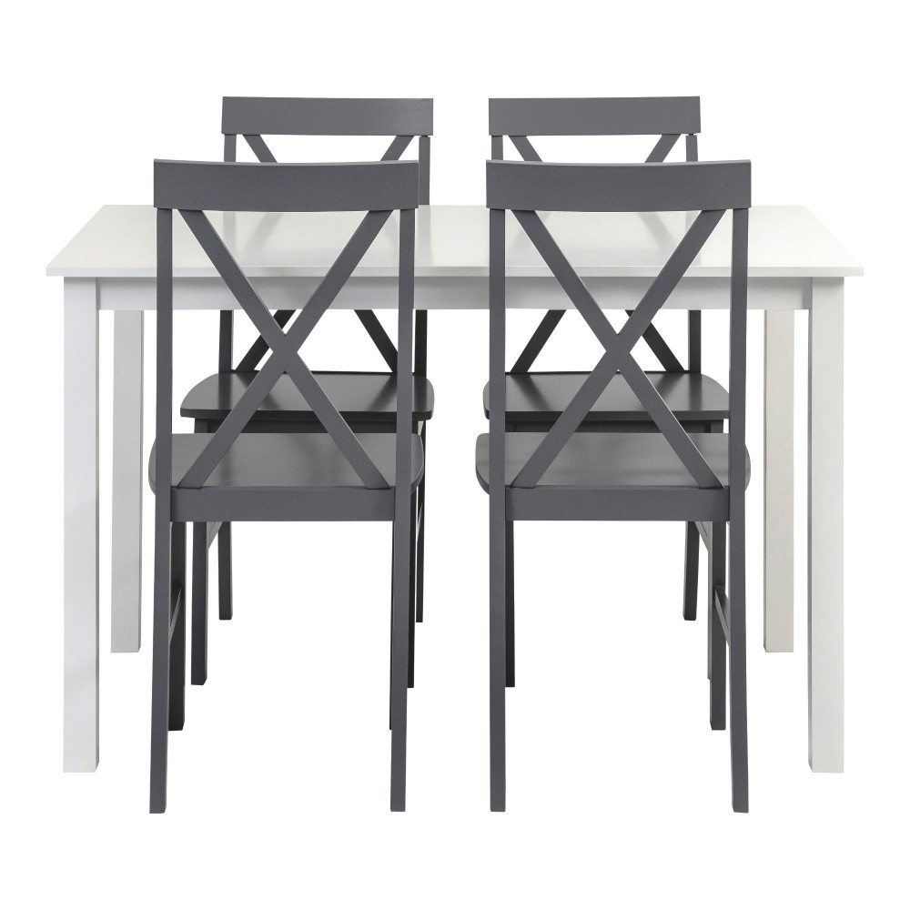 5-Piece Solid Wood Farmhouse Dining Set - White/Grey 5-Piece Solid Wood Farmhouse Dining Set - White/Grey