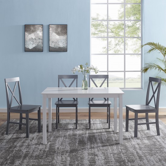 5-Piece Solid Wood Farmhouse Dining Set - White/Grey