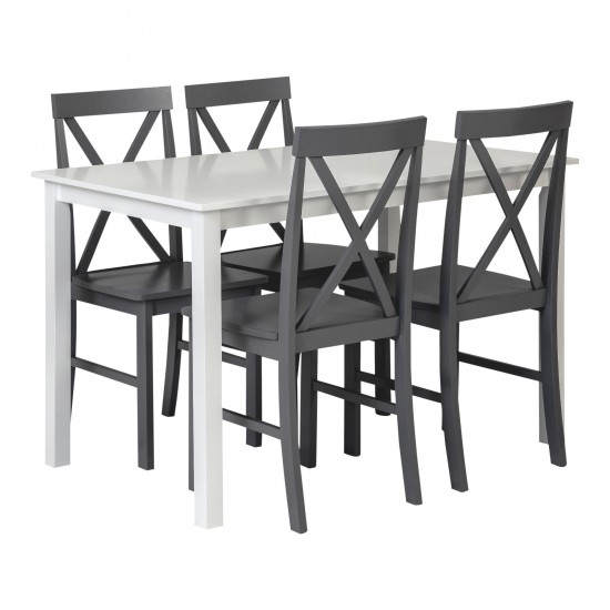 5-Piece Solid Wood Farmhouse Dining Set - White/Grey