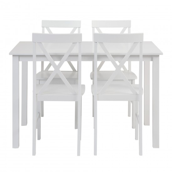 5-Piece Solid Wood Farmhouse Dining Set - White/White