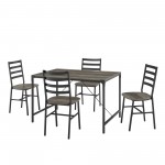 5-Piece Industrial Angle Iron Dining Set with Slat Back Chairs - Grey Wash