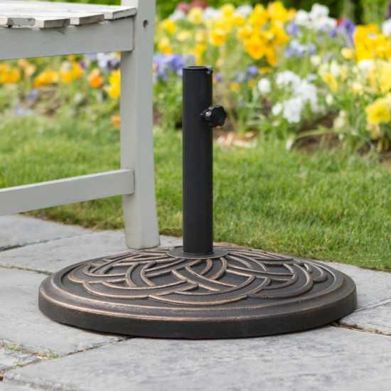 Circle Weave Round Outdoor Patio Umbrella Base - Antique Bronze