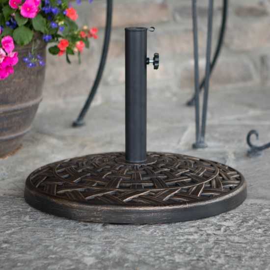 Cross Weave Round Outdoor Patio Umbrella Base - Antique Bronze