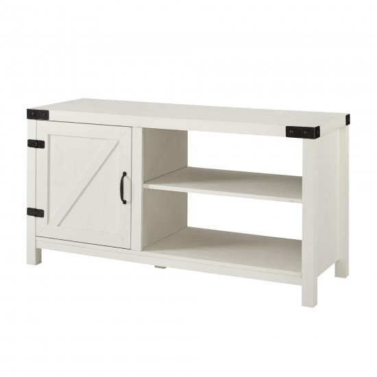 44" Asymmetrical Barn Door Farmhouse TV Stand - Brushed White