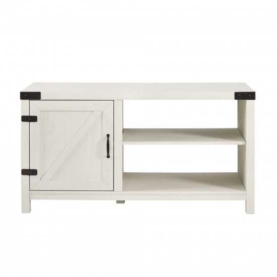 44" Asymmetrical Barn Door Farmhouse TV Stand - Brushed White