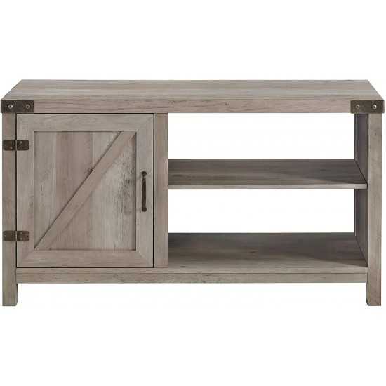 44" Asymmetrical Barn Door Farmhouse TV Stand - Grey Wash