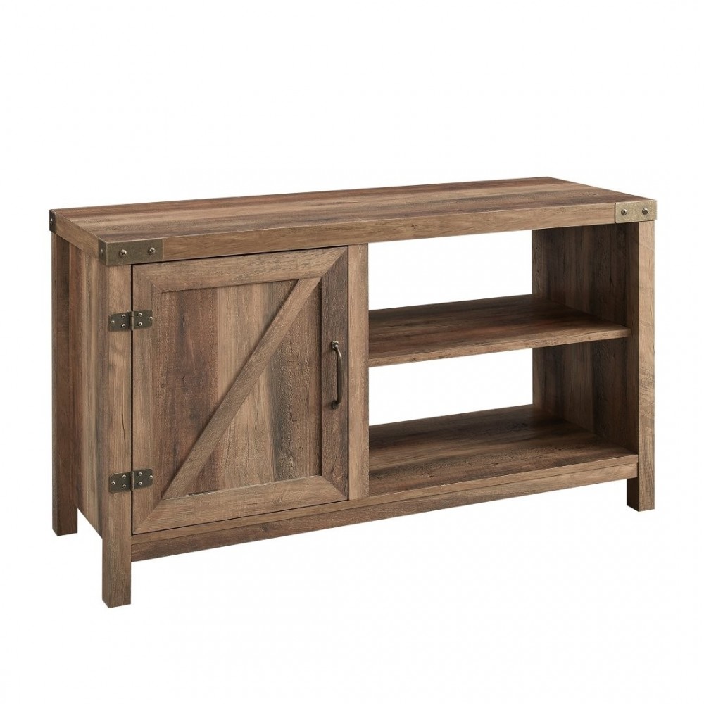 44" Asymmetrical Barn Door Farmhouse TV Stand - Rustic Oak 44" Asymmetrical Barn Door Farmhouse TV Stand - Rustic Oak