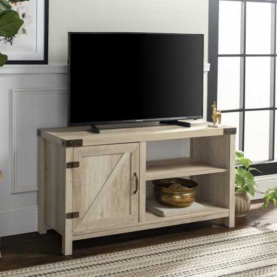 44" Asymmetrical Barn Door Farmhouse TV Stand - White Oak