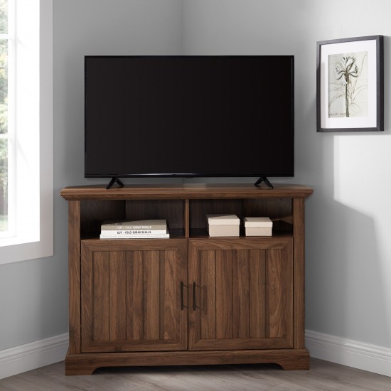 Columbus 44" Grooved Door Corner TV Stand - Dark Walnut