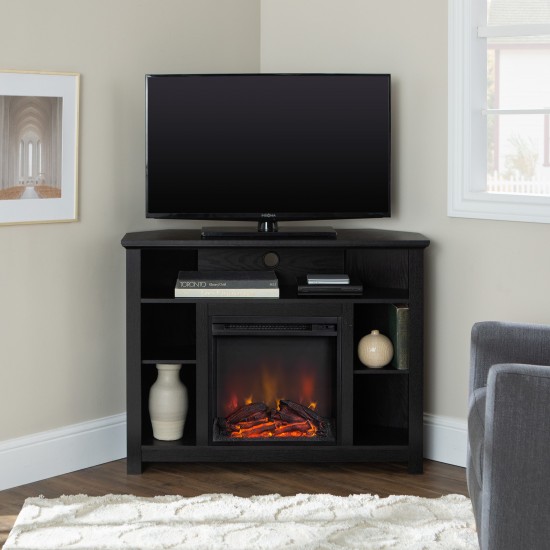 44" Wood Corner Fireplace TV Stand - Black