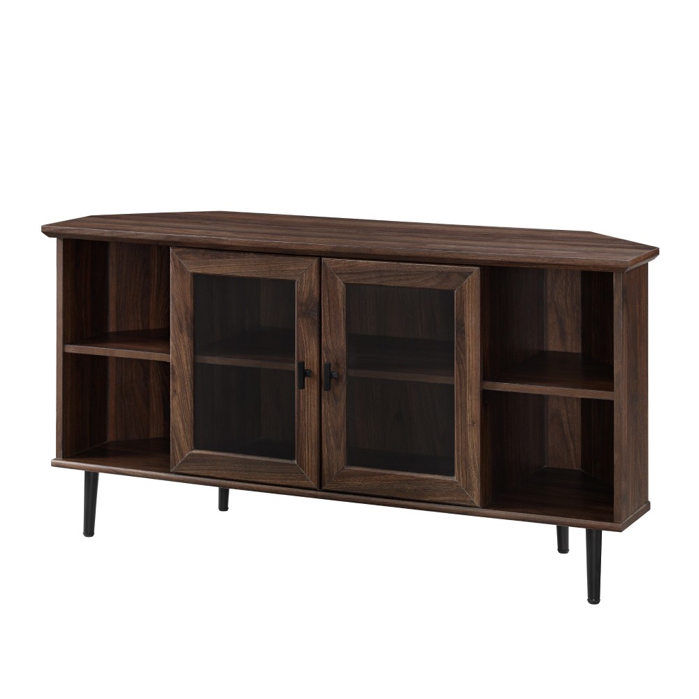 48" Simple Glass Door Corner TV Console - Dark Walnut