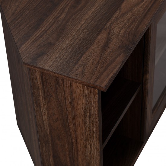 48" Simple Glass Door Corner TV Console - Dark Walnut