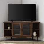 48" Simple Glass Door Corner TV Console - Dark Walnut