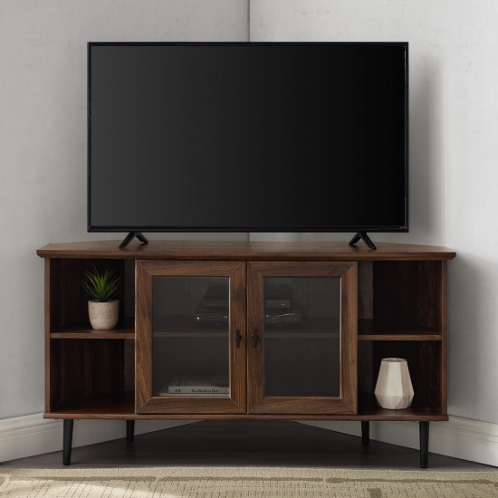 48" Simple Glass Door Corner TV Console - Dark Walnut