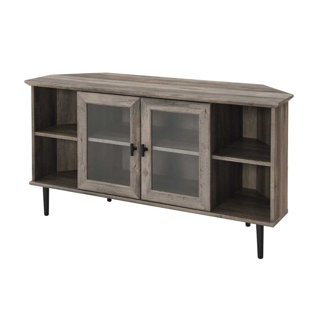 48" Simple Glass Door Corner TV Console - Grey Wash