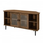 48" Simple Glass Door Corner TV Console - Rustic Oak